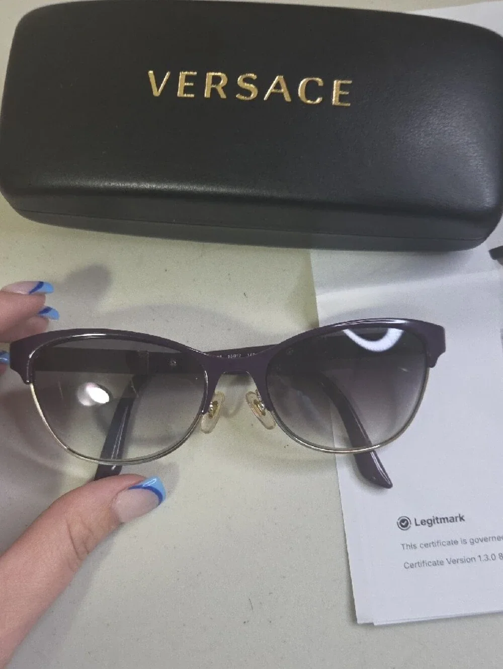 Versace Purple Gradient Cat-Eye Sunglasses with Gold Accents
